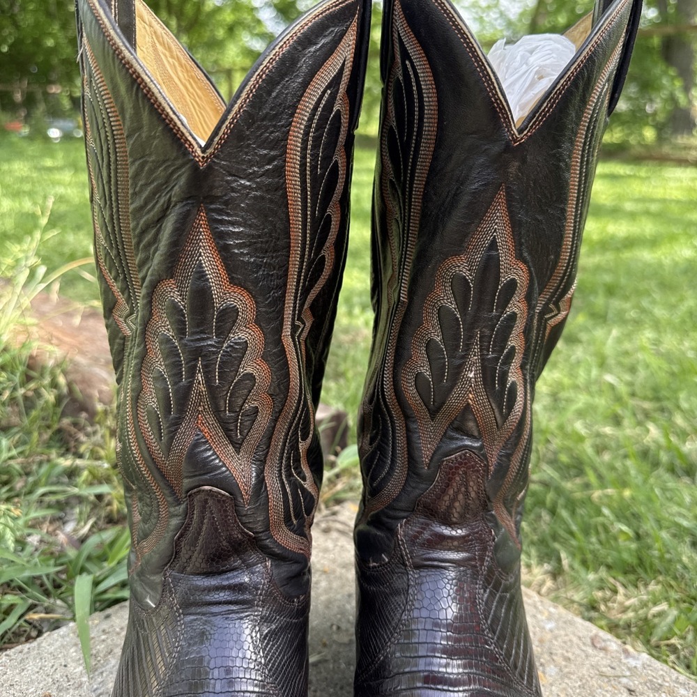VTG Tony Lama Mens Brown Teju Lizard Skin Western Cowboy Boots 8536 Size 9.5 D - Picture 4 of 11